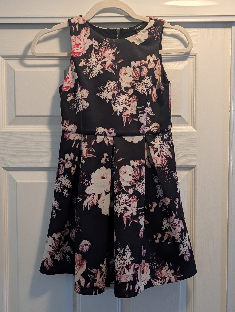 Forever 21  Girls Black Floral Fit-and-Flare Dress with Pink Blooms